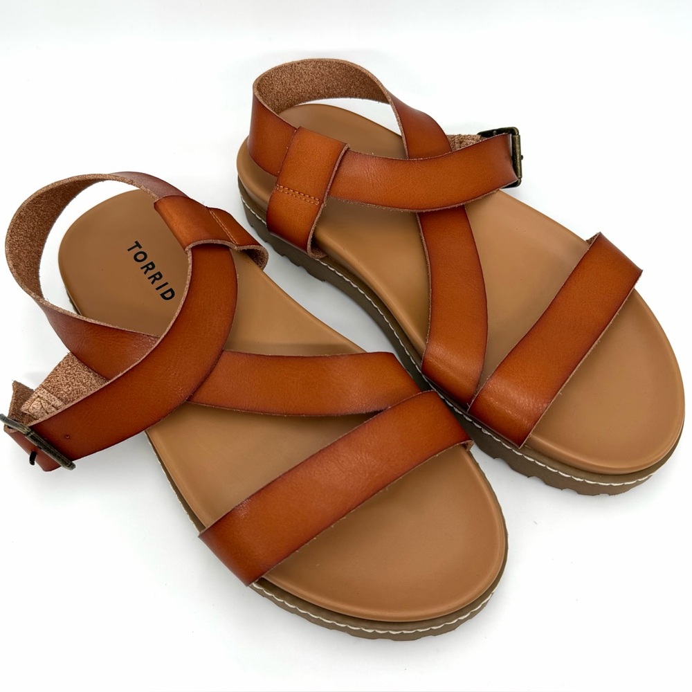 Torrid Cognac Brown Strappy Sandals - Size 8WW